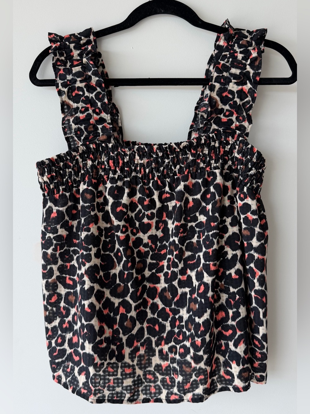 Who What Wear Black Leopard-Style Tank with Cream & Coral Accents